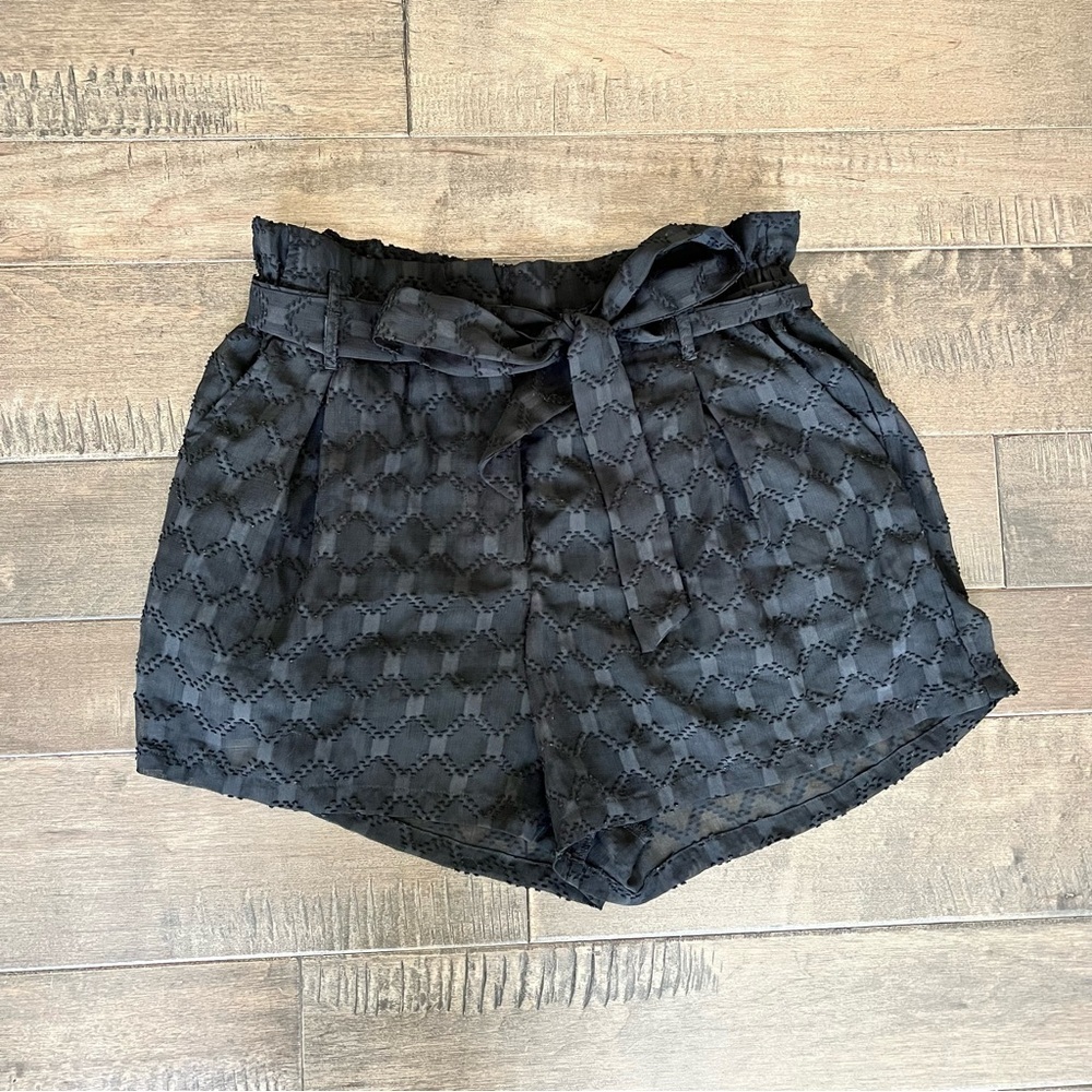 Allison New York Paperbag Black Shorts Belted Elastic High Rise Waist S